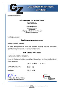 Unsere aktuelle Zertifizierung nach ISO 9001:2015